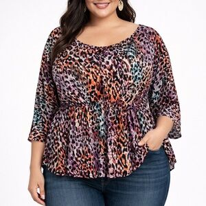 Dear Scarlett NWOT Vibrant Leopard Print Blouse